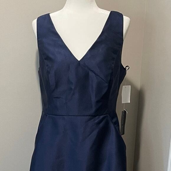 Alfred Sung NWT Gown Maxi Dress NWT Satin V-Neck Pockets D778 Midnight Sz 14 - Picture 9 of 11